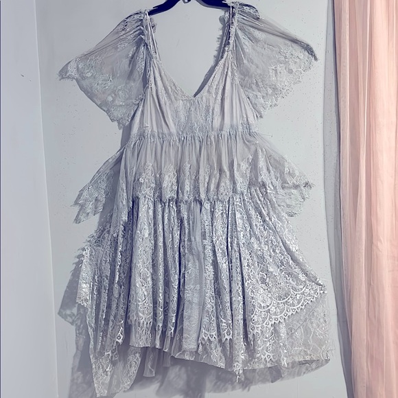 Free People Brenda Knight Elegant Gray Lace Dress layers around dress